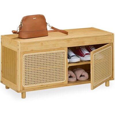 Relaxdays Banc à Chaussures, spacieux, 2 Compartiments pour Souliers, HLP 45 x 90 x 37 cm, pour l'entrée, Nature & Beige - Publicité Relaxdays Banc à Chaussures, spacieux, 2 Compartiments pour Souliers, HLP 45 x 90 x 37 cm, pour l'entrée, Nature & Beige - Publicité