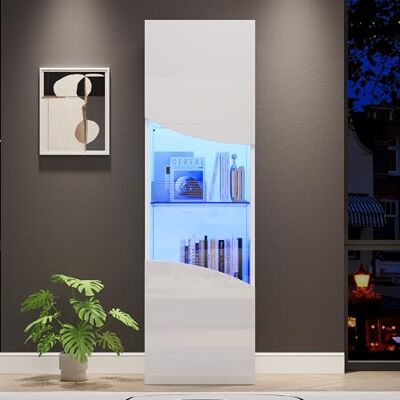 Merax Vitrine LED Blanc Haute Brillante 35x50x165 cm, Meuble Vitrine Design Italien avec Portes en Verre, Armoire de Rangement Moderne avec Éclairage LED - Publicité Merax Vitrine LED Blanc Haute Brillante 35x50x165 cm, Meuble Vitrine Design Italien avec Portes en Verre, Armoire de Rangement Moderne avec Éclairage LED - Publicité