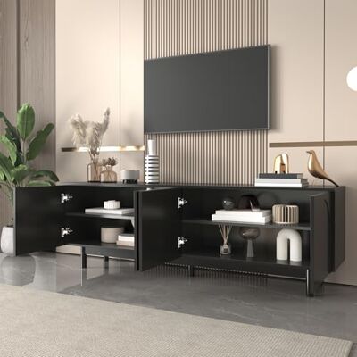 BTM Meuble TV Noir, Meuble TV Moderne avec 4 Portes, Motif d'arche, de Salon, Étagères Réglables, Charge de 50kg, 175 x38x56cm - Publicité BTM Meuble TV Noir, Meuble TV Moderne avec 4 Portes, Motif d'arche, de Salon, Étagères Réglables, Charge de 50kg, 175 x38x56cm - Publicité