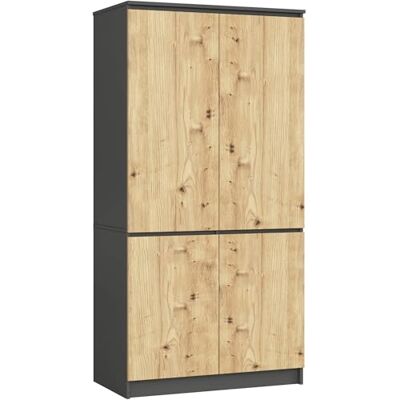 AKORD Kit d'armoire S90 90 cm Penderie à 4 portes Extension de garde-robe 90 x 180 x 51 cm Poids 66,6 kg Gris graphite/chêne artisanal - Publicité AKORD Kit d'armoire S90 90 cm Penderie à 4 portes Extension de garde-robe 90 x 180 x 51 cm Poids 66,6 kg Gris graphite/chêne artisanal - Publicité