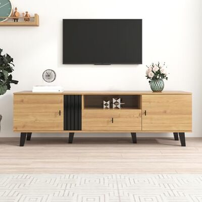 BTM Meuble TV Bois et Noir, Meuble TV Salon avec 1 Tiroir et 1 Compartiment, Porte Haute, Meuble Télé 170cm de Longueur, Banc TV 170 x40x50cm, Brun - Publicité BTM Meuble TV Bois et Noir, Meuble TV Salon avec 1 Tiroir et 1 Compartiment, Porte Haute, Meuble Télé 170cm de Longueur, Banc TV 170 x40x50cm, Brun - Publicité