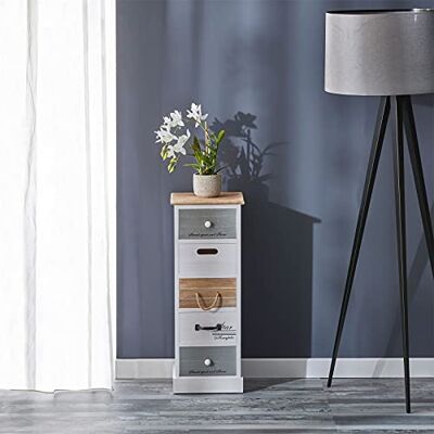 IDIMEX Chiffonnier Salva H 77 cm en Bois Massif Blanc, Gris et Brun 5 tiroirs Commode Petit Meuble de Rangement Haut pour Chambre ou Salle de Bain - Publicité IDIMEX Chiffonnier Salva H 77 cm en Bois Massif Blanc, Gris et Brun 5 tiroirs Commode Petit Meuble de Rangement Haut pour Chambre ou Salle de Bain - Publicité
