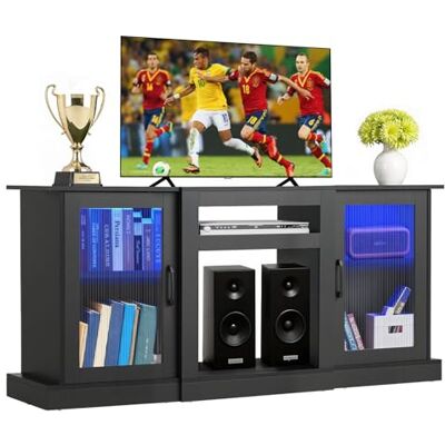 VEVOR Meuble TV pour Télévision Jusqu’à 165 cm, Banc TV Moderne en Bois, Centre de Divertissement avec Bande Lumineuse, Portes et Étagères Réglables, Rangement pour Salon, Salle Multimédia, Noir - Publicité VEVOR Meuble TV pour Télévision Jusqu’à 165 cm, Banc TV Moderne en Bois, Centre de Divertissement avec Bande Lumineuse, Portes et Étagères Réglables, Rangement pour Salon, Salle Multimédia, Noir - Publicité