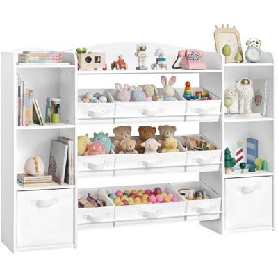 SONGMICS Étagère à Jouets pour Enfants, Bibliotheque Enfant, Meuble de Rangement Esprit Montessori, 11 boîtes en Non-tissé, pour Chambre d’Enfant, 30 x 143,8 x 104 cm, Blanc Nuage GKR062WB01 - Publicité SONGMICS Étagère à Jouets pour Enfants, Bibliotheque Enfant, Meuble de Rangement Esprit Montessori, 11 boîtes en Non-tissé, pour Chambre d’Enfant, 30 x 143,8 x 104 cm, Blanc Nuage GKR062WB01 - Publicité