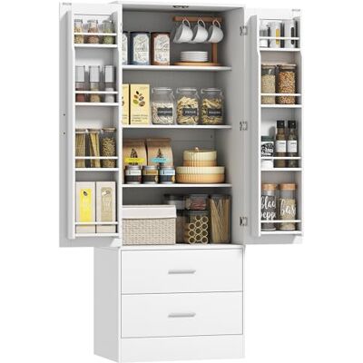 HOMCOM Buffet haut cuisine, armoire de cuisine, vaisselier, 2 portes, 4 compartiments, 8 porte-épices, 2 tiroirs, étagères réglables, meuble de rangement pour salon, salle à manger, 60x40x159cm, blanc - Publicité HOMCOM Buffet haut cuisine, armoire de cuisine, vaisselier, 2 portes, 4 compartiments, 8 porte-épices, 2 tiroirs, étagères réglables, meuble de rangement pour salon, salle à manger, 60x40x159cm, blanc - Publicité