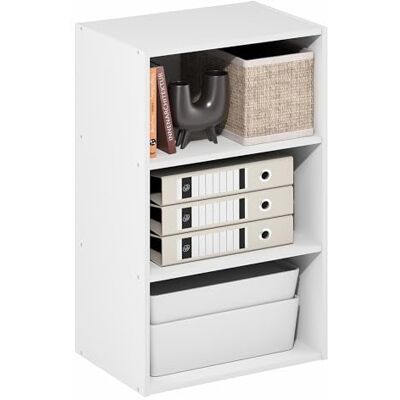 Furinno Basic Bibliothèque À 3 Niveaux, Étagère De Rangement Cubique, 28 X 43 X 66 Cm, pour Salon, Chambre, Bureau, Blanc - Publicité Furinno Basic Bibliothèque À 3 Niveaux, Étagère De Rangement Cubique, 28 X 43 X 66 Cm, pour Salon, Chambre, Bureau, Blanc - Publicité