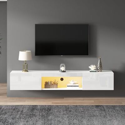 Merax LED Meuble TV Murale Blanc Haut Brillant Support pour Téléviseur 70 Pouces, Bluetooth, 30kg Charge, Éclairage Intelligent, Meuble Télé Murale avec Rangement (160 x 31 x 22 cm) - Publicité Merax LED Meuble TV Murale Blanc Haut Brillant Support pour Téléviseur 70 Pouces, Bluetooth, 30kg Charge, Éclairage Intelligent, Meuble Télé Murale avec Rangement (160 x 31 x 22 cm) - Publicité