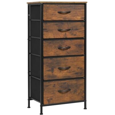 WOLTU Commode, Meuble de Rangement, avec 5 Tiroirs en Tissu, en MDF Cadre en métal, Marron Rustique, Style Industriel Vintage, SSK004hov - Publicité WOLTU Commode, Meuble de Rangement, avec 5 Tiroirs en Tissu, en MDF Cadre en métal, Marron Rustique, Style Industriel Vintage, SSK004hov - Publicité
