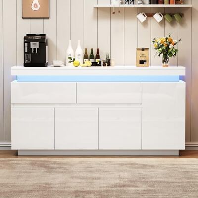 BTM Sideboard Blanc 140x35x72.5 cm LED, 2 Tiroirs 4 Portes, Rangement Haute Brillance - Publicité BTM Sideboard Blanc 140x35x72.5 cm LED, 2 Tiroirs 4 Portes, Rangement Haute Brillance - Publicité