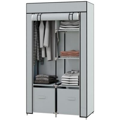 HOMCOM Armoire en Tissu avec 5 Compartiments, Tringle à vêtements, Fermeture éclair, Pliable, en Tissu, pour Chambre à Coucher, Dressing, 150 x 45 x 175 cm, Gris Clair - Publicité HOMCOM Armoire en Tissu avec 5 Compartiments, Tringle à vêtements, Fermeture éclair, Pliable, en Tissu, pour Chambre à Coucher, Dressing, 150 x 45 x 175 cm, Gris Clair - Publicité