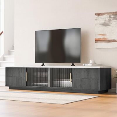 Merax Meuble TV moderne de 160 cm 2 casiers avec portes en verre et 4 tiroirs comme espace de rangement Pour salon, salle à manger Motif marbre Gris - Publicité Merax Meuble TV moderne de 160 cm 2 casiers avec portes en verre et 4 tiroirs comme espace de rangement Pour salon, salle à manger Motif marbre Gris - Publicité