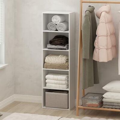 Furinno Reed Organisateurs et Rangement de Placard, Organisateur de Placard 5 Niveaux, Étagère Ouverte de Placard, pour Garde-Robe, Chambre, Salon, Blanc - Publicité Furinno Reed Organisateurs et Rangement de Placard, Organisateur de Placard 5 Niveaux, Étagère Ouverte de Placard, pour Garde-Robe, Chambre, Salon, Blanc - Publicité