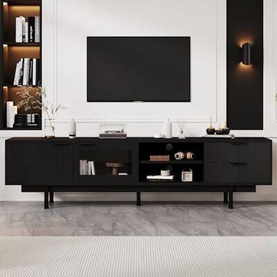 BTM TV-Schrank Moderne Noir, Lowboard 2 Portes & 2 Tiroirs, Charge Max 45kg, Adapté à Télé 80 Pouces, 200x40x50.5Cm - Publicité BTM TV-Schrank Moderne Noir, Lowboard 2 Portes & 2 Tiroirs, Charge Max 45kg, Adapté à Télé 80 Pouces, 200x40x50.5Cm - Publicité