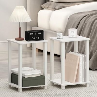 Furinno Simplistic Ensemble de 2 Tables de Chevet, Petite Table de Chevet à 2 Niveaux avec étagère Ouverte, Montage sans Outil, Table d'appoint, pour Chambre ou Salon, Blanc - Publicité Furinno Simplistic Ensemble de 2 Tables de Chevet, Petite Table de Chevet à 2 Niveaux avec étagère Ouverte, Montage sans Outil, Table d'appoint, pour Chambre ou Salon, Blanc - Publicité