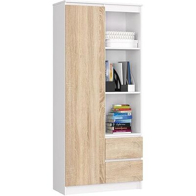 AKORD Bibliothèque de Bureau Rangement CLP 80 cm 7 Etagères 2 Tiroirs et Portes Grand Meuble pour Documents Livres de Chambre Minimaliste Panneau Stratifié 16mm Couleur Blanc/Sonoma - Publicité AKORD Bibliothèque de Bureau Rangement CLP 80 cm 7 Etagères 2 Tiroirs et Portes Grand Meuble pour Documents Livres de Chambre Minimaliste Panneau Stratifié 16mm Couleur Blanc/Sonoma - Publicité