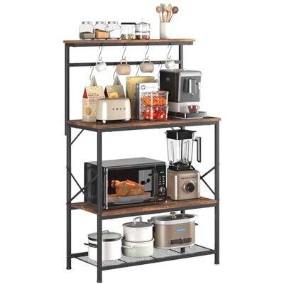 COMHOMA Étagère de Cuisine, Etagere Rangement pour Machine à Café, Étagère de Boulanger, 3 Étagères et 8 Crochets, pour Four à Micro-Ondes, Réglables, Cadre en métal, 80x40x126cm, Marron Rustique - Publicité COMHOMA Étagère de Cuisine, Etagere Rangement pour Machine à Café, Étagère de Boulanger, 3 Étagères et 8 Crochets, pour Four à Micro-Ondes, Réglables, Cadre en métal, 80x40x126cm, Marron Rustique - Publicité