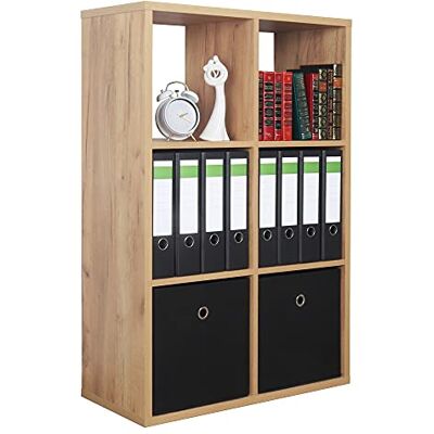 RICOO Étagère Rangement 107 x 73 x 33 cm WM079-EG Meuble bibliotheque Chêne Marron 6 Cases - Publicité RICOO Étagère Rangement 107 x 73 x 33 cm WM079-EG Meuble bibliotheque Chêne Marron 6 Cases - Publicité