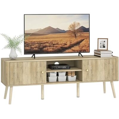 HOMCOM Meuble TV 140 cm, Meuble télé pour téléviseur jusqu'à 65 Pouces avec 2 Portes, 2 Compartiments Ouverts, étagère réglable et Pieds en pin, Banc TV pour Salon, Chambre à Coucher, chêne - Publicité HOMCOM Meuble TV 140 cm, Meuble télé pour téléviseur jusqu'à 65 Pouces avec 2 Portes, 2 Compartiments Ouverts, étagère réglable et Pieds en pin, Banc TV pour Salon, Chambre à Coucher, chêne - Publicité