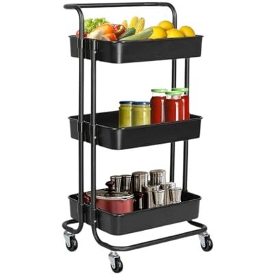 Hyfive Chariot de rangement à roulettes à 3 niveaux – Chariot utilitaire de cuisine et de salle de bain, chariot de beauté et de coiffeur (noir) – Convient aux personnes âgées - Publicité Hyfive Chariot de rangement à roulettes à 3 niveaux – Chariot utilitaire de cuisine et de salle de bain, chariot de beauté et de coiffeur (noir) – Convient aux personnes âgées - Publicité