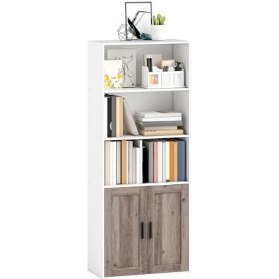 HOMCOM Bibliothèque Meuble de Rangement Étagère à Livres 5 Niveaux avec Cadre en Bois, Compartiments Ouverts et 1 Placard pour Salon, Bureau ou Salle à Manger, Blanc - Publicité HOMCOM Bibliothèque Meuble de Rangement Étagère à Livres 5 Niveaux avec Cadre en Bois, Compartiments Ouverts et 1 Placard pour Salon, Bureau ou Salle à Manger, Blanc - Publicité