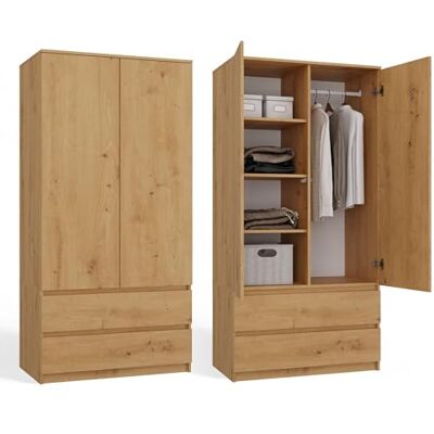 CDF Armoire Chambre 2 Portes 2 Tiroirs avec Etagères, Adult Bedroom Armoire Une Tringle Dressing Placard Multifonction Meuble de Penderie Panneau Stratifié 16mm Largeur 90 cm Chêne Artisan - Publicité CDF Armoire Chambre 2 Portes 2 Tiroirs avec Etagères, Adult Bedroom Armoire Une Tringle Dressing Placard Multifonction Meuble de Penderie Panneau Stratifié 16mm Largeur 90 cm Chêne Artisan - Publicité