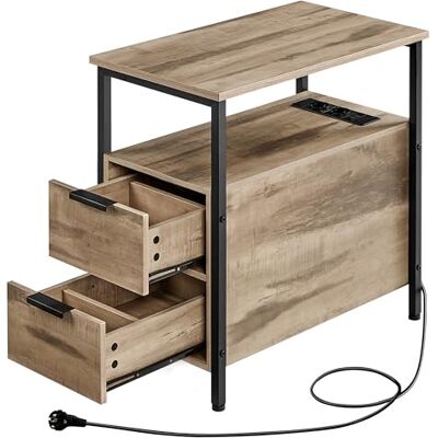 VASAGLE Table d’Appoint avec Multiprise, Petite et Fine avec 2 Tiroirs, Table de Chevet avec Rangement, pour Salon, Chambre, Marron Camel et Noir d'encre LET325K01 - Publicité VASAGLE Table d’Appoint avec Multiprise, Petite et Fine avec 2 Tiroirs, Table de Chevet avec Rangement, pour Salon, Chambre, Marron Camel et Noir d'encre LET325K01 - Publicité