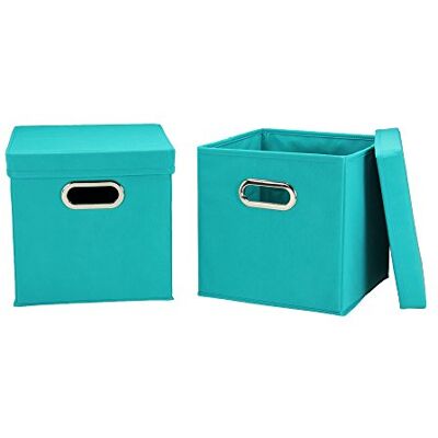 Household Essentials Lot de 2 cubes de rangement décoratifs avec couvercles amovibles, bleu turquoise - Publicité Household Essentials Lot de 2 cubes de rangement décoratifs avec couvercles amovibles, bleu turquoise - Publicité