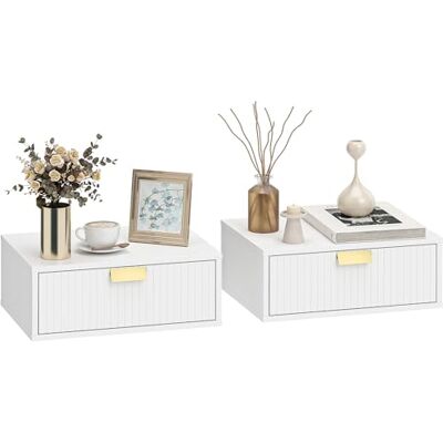 HOMCOM Lot de 2 Tables de Chevet murales, Tables de Nuit suspendues avec tiroir ondulé, Style Moderne, pour Chambre à Coucher, Salon, 40 x 30 x 15 cm, Blanc - Publicité HOMCOM Lot de 2 Tables de Chevet murales, Tables de Nuit suspendues avec tiroir ondulé, Style Moderne, pour Chambre à Coucher, Salon, 40 x 30 x 15 cm, Blanc - Publicité
