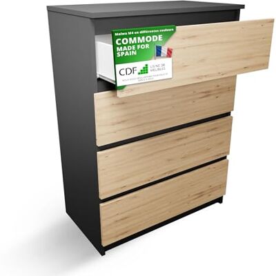 CDF Commode 4 Tiroirs Commode Chambre Anthracite Chêne Artisan Meuble Armoire de Rangement Spacieux pour Salon Bureau Spacieuse et Design Moderne Facile à Installer 40x70x97 cm Meuble à Vêtements - Publicité CDF Commode 4 Tiroirs Commode Chambre Anthracite Chêne Artisan Meuble Armoire de Rangement Spacieux pour Salon Bureau Spacieuse et Design Moderne Facile à Installer 40x70x97 cm Meuble à Vêtements - Publicité