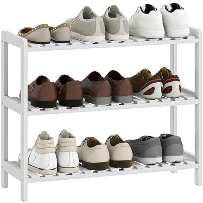 HOMCOM Étagère à Chaussures à 3 Niveaux, Porte-Chaussures en Bois de pin avec 3 étagères à Lattes, pour Salon, entrée, 70 x 26 x 57,5 cm, Blanc - Publicité HOMCOM Étagère à Chaussures à 3 Niveaux, Porte-Chaussures en Bois de pin avec 3 étagères à Lattes, pour Salon, entrée, 70 x 26 x 57,5 cm, Blanc - Publicité