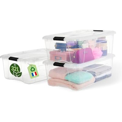 Iris Ohyama , Boite Rangement Plastique avec Couvercle, 32L, Lot de 3, Transparent, 98% en Plastique Recyclé, Clips de Fermeture, Poignée, Empilable, pour Chambre, Dressing, Bureau, Sans BPA, BSB-32 - Publicité Iris Ohyama , Boite Rangement Plastique avec Couvercle, 32L, Lot de 3, Transparent, 98% en Plastique Recyclé, Clips de Fermeture, Poignée, Empilable, pour Chambre, Dressing, Bureau, Sans BPA, BSB-32 - Publicité