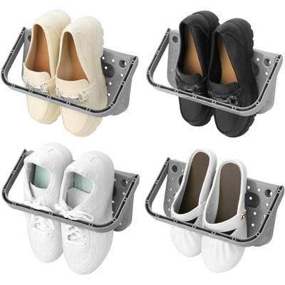 QWORK ® 4 Pièces Étagère Chaussures Mural, Chaussures Pliable, Support pour Chaussures Gris sans Perçage - Publicité QWORK ® 4 Pièces Étagère Chaussures Mural, Chaussures Pliable, Support pour Chaussures Gris sans Perçage - Publicité