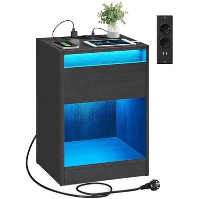 VASAGLE Kailyn Collection Table de Nuit avec Multiprise, Table d’Appoint avec Lumières LED Réglables, Tiroir, 2 Prises, 2 Ports USB, Moderne, pour Chambre, Salon, Noir Cendré LET618T22 - Publicité VASAGLE Kailyn Collection Table de Nuit avec Multiprise, Table d’Appoint avec Lumières LED Réglables, Tiroir, 2 Prises, 2 Ports USB, Moderne, pour Chambre, Salon, Noir Cendré LET618T22 - Publicité