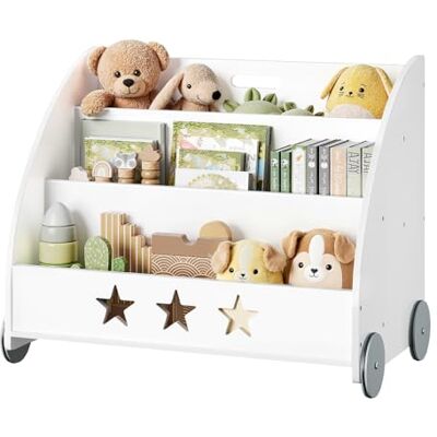 WOLTU Bibliothèque pour Enfants en Bois, Étagère à 3 Niveaux pour Livres, avec Roues pour Chambre d'enfant, Blanc - Publicité WOLTU Bibliothèque pour Enfants en Bois, Étagère à 3 Niveaux pour Livres, avec Roues pour Chambre d'enfant, Blanc - Publicité