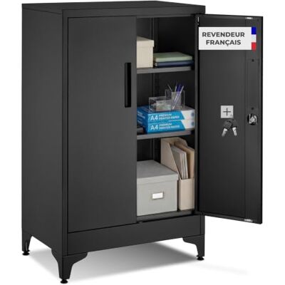 tectake ® Armoire à dossiers 60 x 40 x 100 cm, Portes à Fermeture magnétique verrouillables, 2 étagères réglables, Armoire de Bureau en Acier thermolaqué, Meuble de Rangement Dossiers, Classeurs Noir - Publicité tectake ® Armoire à dossiers 60 x 40 x 100 cm, Portes à Fermeture magnétique verrouillables, 2 étagères réglables, Armoire de Bureau en Acier thermolaqué, Meuble de Rangement Dossiers, Classeurs Noir - Publicité