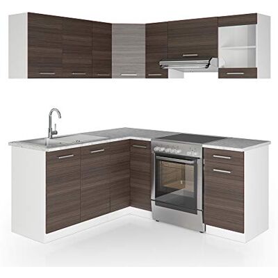 Vicco Cuisine d'angle Rick, Gris Noble/Blanc, 190x60cm, PT Marbre, avec modules à Position Variable et Pieds réglables en Hauteur - Publicité Vicco Cuisine d'angle Rick, Gris Noble/Blanc, 190x60cm, PT Marbre, avec modules à Position Variable et Pieds réglables en Hauteur - Publicité