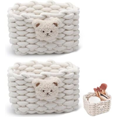 CHUANFU 2 Pièces Paniers de Rangement en Corde de Coton, Panier de Rangement à Langer Empilables, Petit Panier Tressé Carré Organisateur Bébé, pour Chambre de Bébé Bain Salon, Blanc - Publicité CHUANFU 2 Pièces Paniers de Rangement en Corde de Coton, Panier de Rangement à Langer Empilables, Petit Panier Tressé Carré Organisateur Bébé, pour Chambre de Bébé Bain Salon, Blanc - Publicité