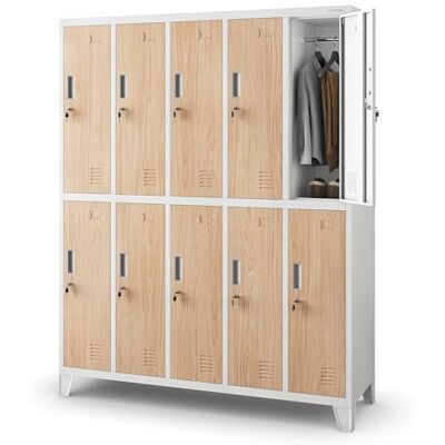 Jan Nowak Casier vestiaire 5B2A Armoire Metallique 10 Compartiments revêtement en Poudre 172 cm x 136 cm x 45 cm (Blanc/Imitation Bois) - Publicité Jan Nowak Casier vestiaire 5B2A Armoire Metallique 10 Compartiments revêtement en Poudre 172 cm x 136 cm x 45 cm (Blanc/Imitation Bois) - Publicité