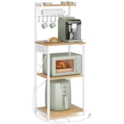 VASAGLE Étagère de Cuisine avec Multiprise, Bar à Café sur 4 Niveaux avec 8 Crochets en S, Étagère Réglable, Support pour Micro-Ondes, 40 x 45 x 140 cm, Doré Chêne et Blanc Nuage KKS013YA02 - Publicité VASAGLE Étagère de Cuisine avec Multiprise, Bar à Café sur 4 Niveaux avec 8 Crochets en S, Étagère Réglable, Support pour Micro-Ondes, 40 x 45 x 140 cm, Doré Chêne et Blanc Nuage KKS013YA02 - Publicité