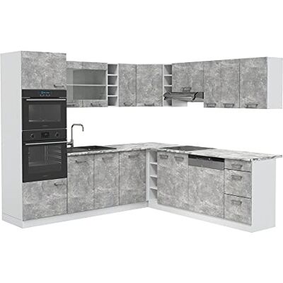 Vicco Cuisine en Angle R-Line, Béton, 247x60cm, PT Marbre, pour Une Disposition Flexible et Une Extension modulaire - Publicité Vicco Cuisine en Angle R-Line, Béton, 247x60cm, PT Marbre, pour Une Disposition Flexible et Une Extension modulaire - Publicité