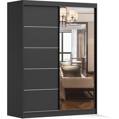 Fabryka Mebli Idźczak Armoire avec miroir, portes coulissantes, armoire à portes coulissantes, noire, armoire de chambre à coucher, 61 x 150 x 200 cm, armoire pour chambre à coucher, dressing - Publicité Fabryka Mebli Idźczak Armoire avec miroir, portes coulissantes, armoire à portes coulissantes, noire, armoire de chambre à coucher, 61 x 150 x 200 cm, armoire pour chambre à coucher, dressing - Publicité