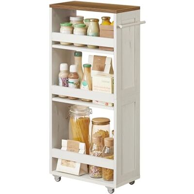 VASAGLE Chariot de Rangement Fin à 4 Niveaux, Étagère de Cuisine avec roulettes, Poignée, Petit Espace, 20 x 43,2 x 86,5 cm, Salle de Bain, Buanderie, Blanc Crème Rustique et Marron Miel LRC051K01 - Publicité VASAGLE Chariot de Rangement Fin à 4 Niveaux, Étagère de Cuisine avec roulettes, Poignée, Petit Espace, 20 x 43,2 x 86,5 cm, Salle de Bain, Buanderie, Blanc Crème Rustique et Marron Miel LRC051K01 - Publicité