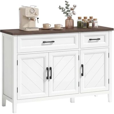 HOMCOM Buffet Salon, Meuble de Rangement avec 3 Portes en Chevron, 2 Tiroirs et 2 Étagères Réglables, Style Rustique, Buffet Salle à Manger et Cuisine, 110 x 35 x 80,5 cm, Blanc - Publicité HOMCOM Buffet Salon, Meuble de Rangement avec 3 Portes en Chevron, 2 Tiroirs et 2 Étagères Réglables, Style Rustique, Buffet Salle à Manger et Cuisine, 110 x 35 x 80,5 cm, Blanc - Publicité