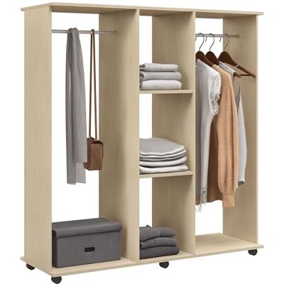 HOMCOM Armoire Penderie Meuble de Rangement Mobile 6 roulettes 120L x 40l x 128H cm en Bois Naturel - Publicité HOMCOM Armoire Penderie Meuble de Rangement Mobile 6 roulettes 120L x 40l x 128H cm en Bois Naturel - Publicité