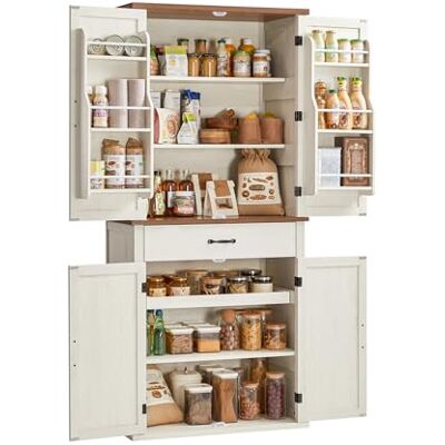 VASAGLE Buffet Haut Cuisine, Meuble de Rangement, Armoire, Vaisselier, Hauteur 178,6 cm, avec Tiroir, Placards, Étagères Réglables, pour Salon, Cuisine, Blanc Rustique BBK364W02 - Publicité VASAGLE Buffet Haut Cuisine, Meuble de Rangement, Armoire, Vaisselier, Hauteur 178,6 cm, avec Tiroir, Placards, Étagères Réglables, pour Salon, Cuisine, Blanc Rustique BBK364W02 - Publicité