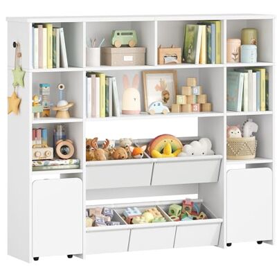 Hzuaneri Bibliothèque Enfant avec 2 Coffre de Rangement à roulettes, Meuble Rangement Enfant à 4 Niveaux, Étagère à Jouets, étagère pour Chambre d'enfant, Bureau Blanc, 30 x 140 x 120 cm KB75203W - Publicité Hzuaneri Bibliothèque Enfant avec 2 Coffre de Rangement à roulettes, Meuble Rangement Enfant à 4 Niveaux, Étagère à Jouets, étagère pour Chambre d'enfant, Bureau Blanc, 30 x 140 x 120 cm KB75203W - Publicité