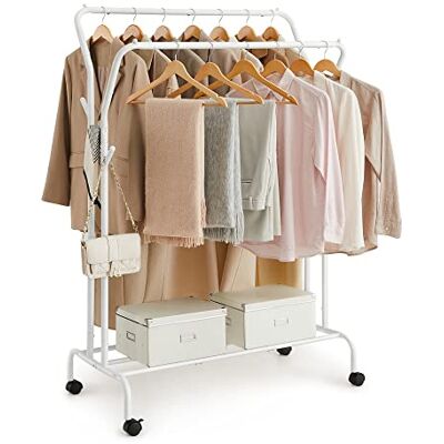 SONGMICS Portant à Vêtements avec roulettes, Double Barre, Porte-Manteau, en Acier, Charge 100 kg, Largeur de 103,5 cm, Rangement Polyvalent, Blanc HSR107W01 - Publicité SONGMICS Portant à Vêtements avec roulettes, Double Barre, Porte-Manteau, en Acier, Charge 100 kg, Largeur de 103,5 cm, Rangement Polyvalent, Blanc HSR107W01 - Publicité