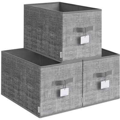 SONGMICS Boîtes de rangement pliables, Lot de 3 paniers en tissu, 50 x 30 x 30 cm, organisateurs d'armoire, 2 anses, porte-étiquettes, pour chambre, salon, gris espadaña ROB450G01 - Publicité SONGMICS Boîtes de rangement pliables, Lot de 3 paniers en tissu, 50 x 30 x 30 cm, organisateurs d'armoire, 2 anses, porte-étiquettes, pour chambre, salon, gris espadaña ROB450G01 - Publicité