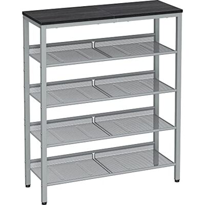VASAGLE Étagère Chaussure 5 Niveaux, Porte-Chaussures, avec Étagères Grillagées Réglables et Large Dessus, Gain de Place, pour Entrée, Couloir, en Métal, Industriel, Noir et Argent LBS038E22 - Publicité VASAGLE Étagère Chaussure 5 Niveaux, Porte-Chaussures, avec Étagères Grillagées Réglables et Large Dessus, Gain de Place, pour Entrée, Couloir, en Métal, Industriel, Noir et Argent LBS038E22 - Publicité