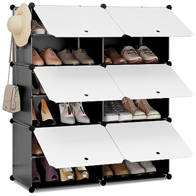 WOLTU Rangement Chaussure, Boîte Rangement Chaussures, Meuble Chaussure à 6 Compartiments, Étagère Chaussures Modulable Plastique, avec Portes, Blanc+Noir - Publicité WOLTU Rangement Chaussure, Boîte Rangement Chaussures, Meuble Chaussure à 6 Compartiments, Étagère Chaussures Modulable Plastique, avec Portes, Blanc+Noir - Publicité